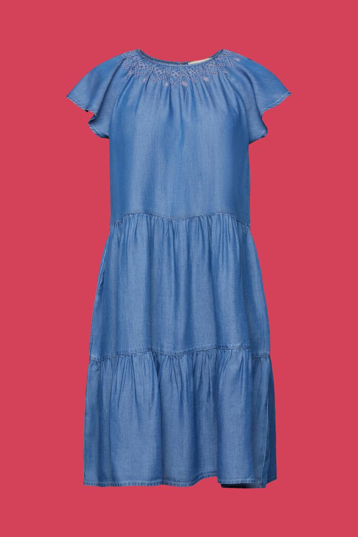 Mini-robe en denim étagée, BLUE MEDIUM WASHED, detail image number 6