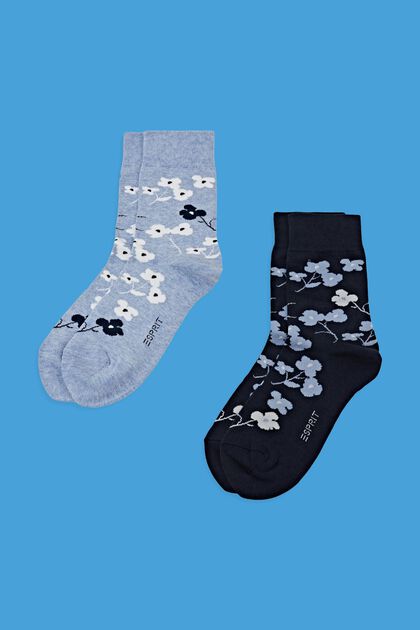 Lot de 2 paires de chaussettes à motif à fleurs, LIGHT BLUE/NAVY, overview
