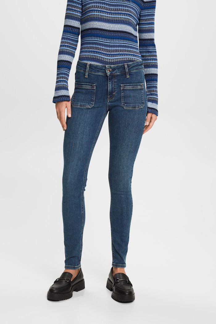 Enge Jeans mit mittelhohem Bund, BLUE DARK WASHED, detail image number 0