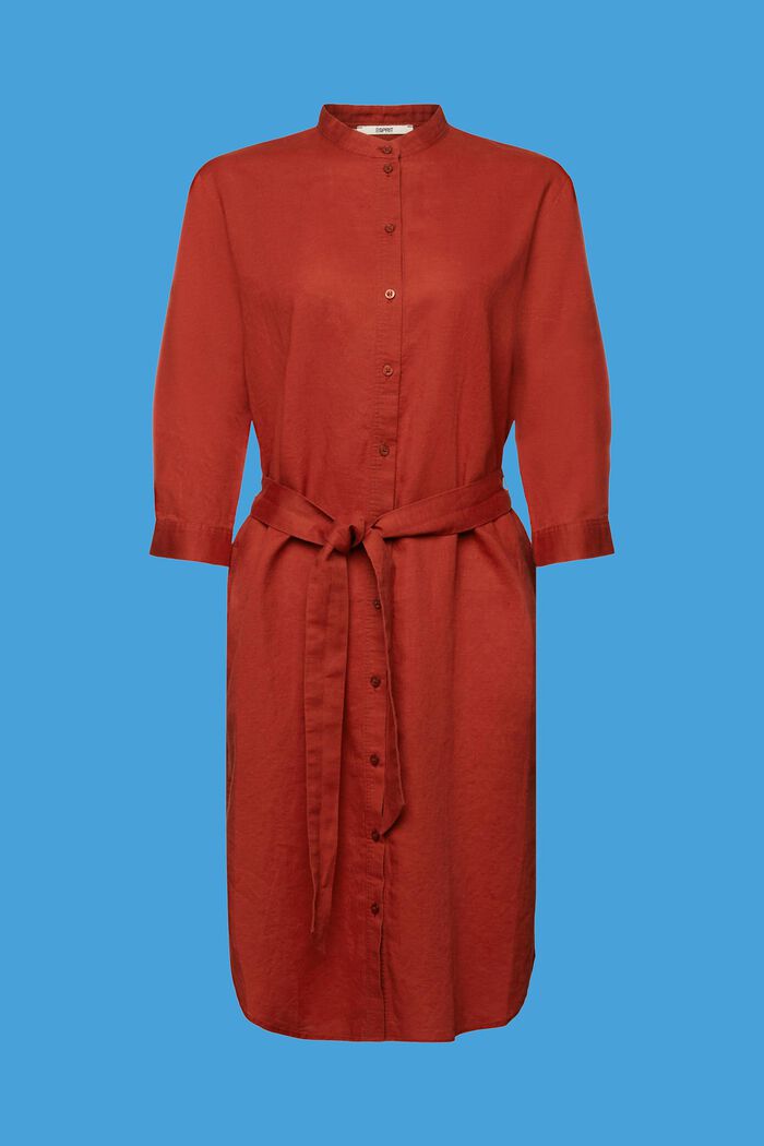 Robe-chemise à ceinture en mélange de lin et de coton, TERRACOTTA, detail image number 7