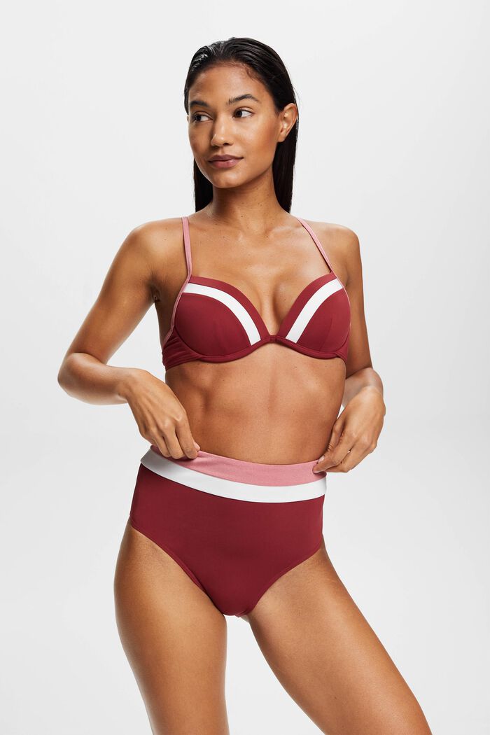 Bas de bikini taille haute tricolore, DARK RED, detail image number 0