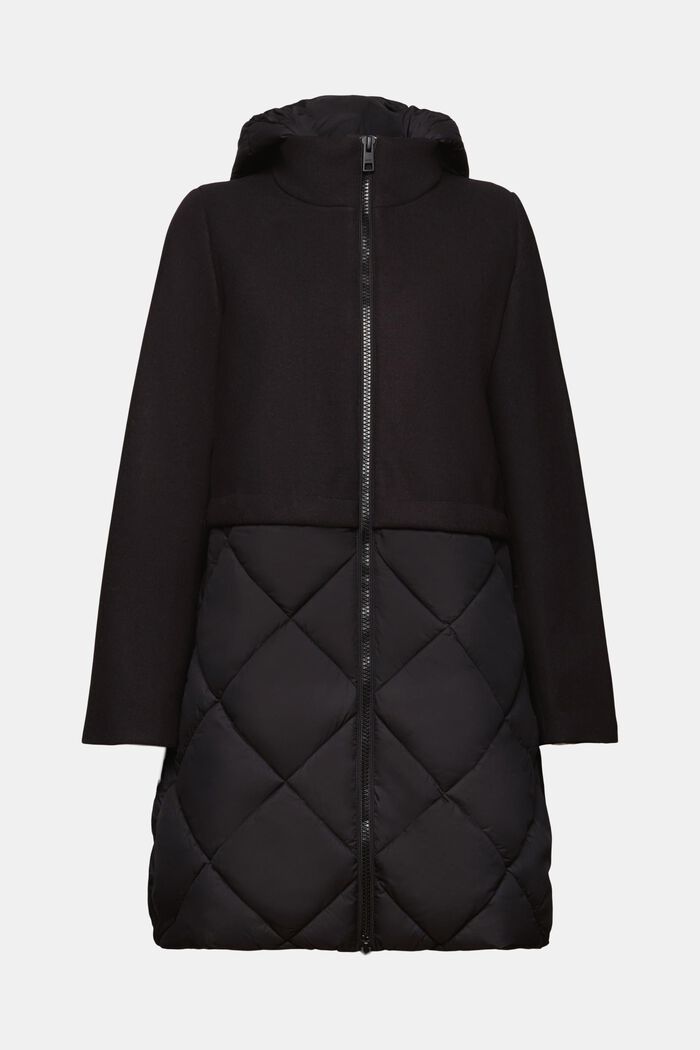 Manteau à capuche en matières mélangées, BLACK, detail image number 6