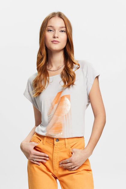 T-Shirt mit Print vorne, LENZING™ ECOVERO™