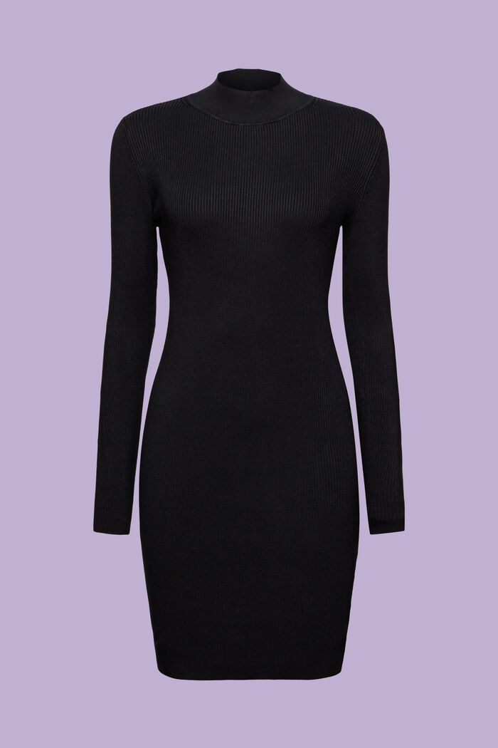 Mini-robe à encolure droit en maille côtelée, BLACK, detail image number 6