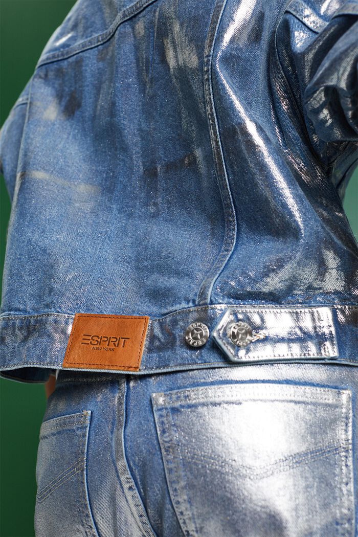 Veste en jean métallisée, GREY RINSE, detail image number 5