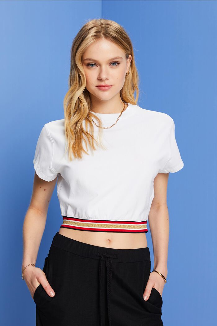 T-shirt de coupe courte à bande pailletée, WHITE, detail image number 0