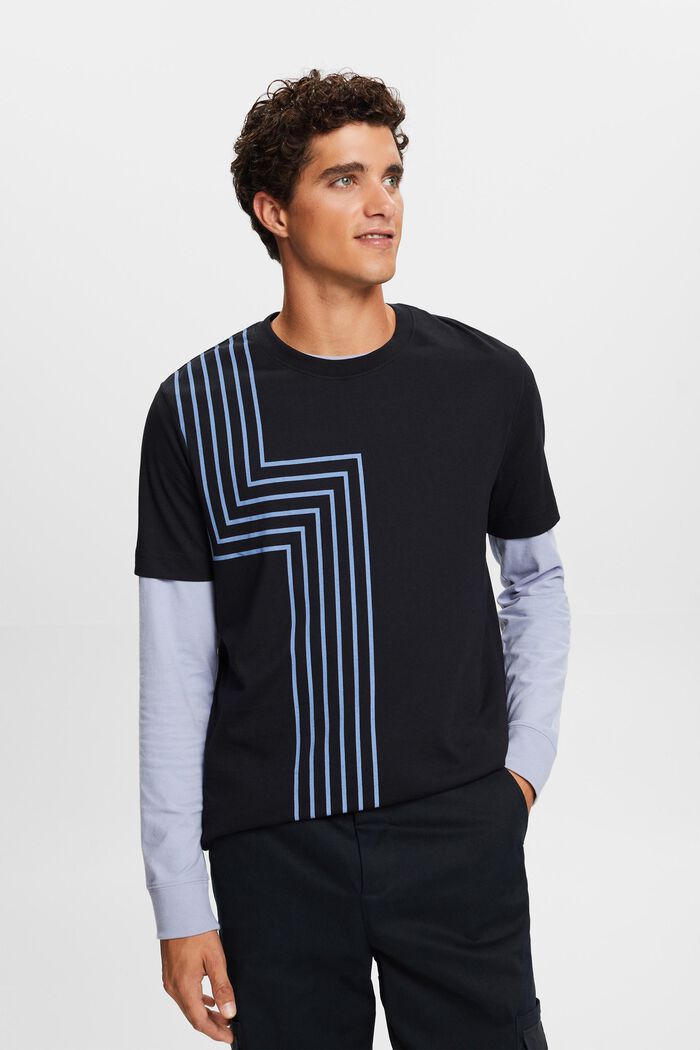 T-Shirt aus Pima-Baumwolle mit Print, BLACK, detail image number 0
