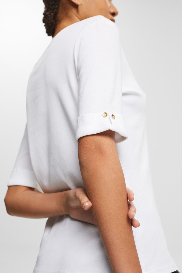 T-shirt en coton biologique doté de poignets à revers, WHITE, detail image number 0