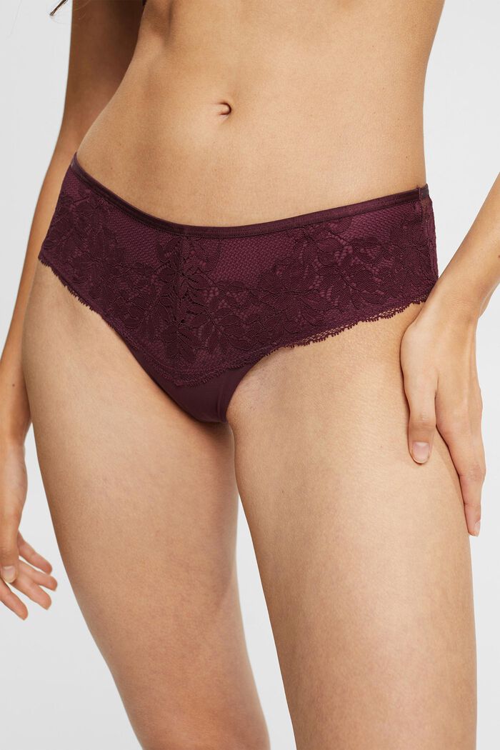 Recycelt: Hipster-Shorts mit Spitze, BORDEAUX RED, detail image number 0