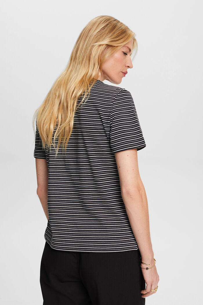 T-Shirt mit Streifen, 100% Baumwolle, BLACK, detail image number 3