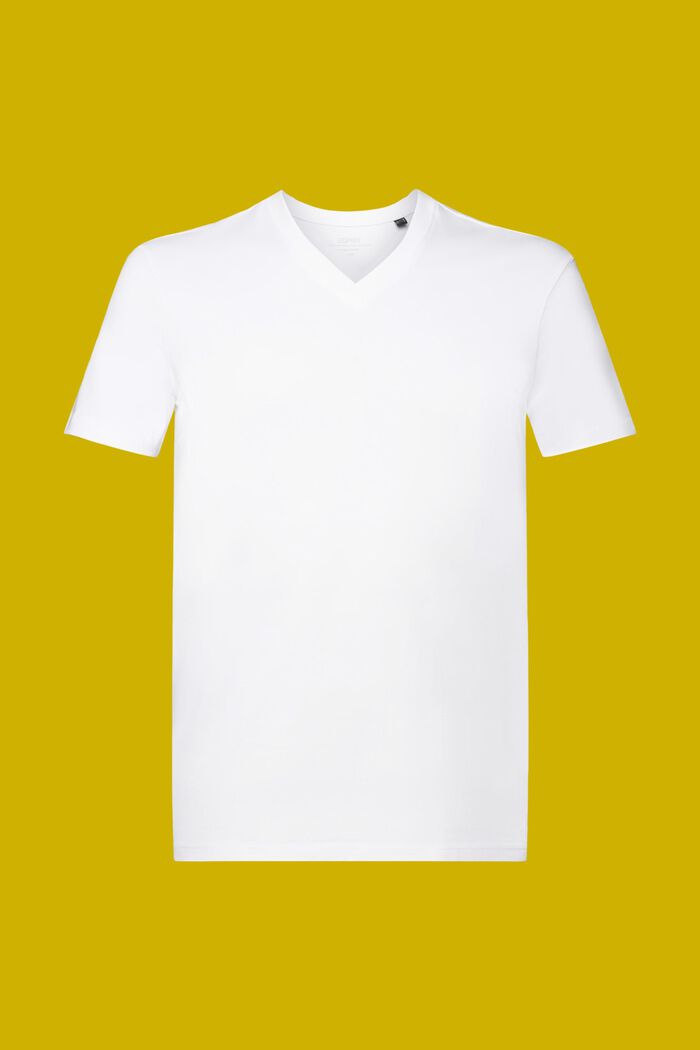 T-shirt à encolure en V, coton Pima, WHITE, detail image number 6