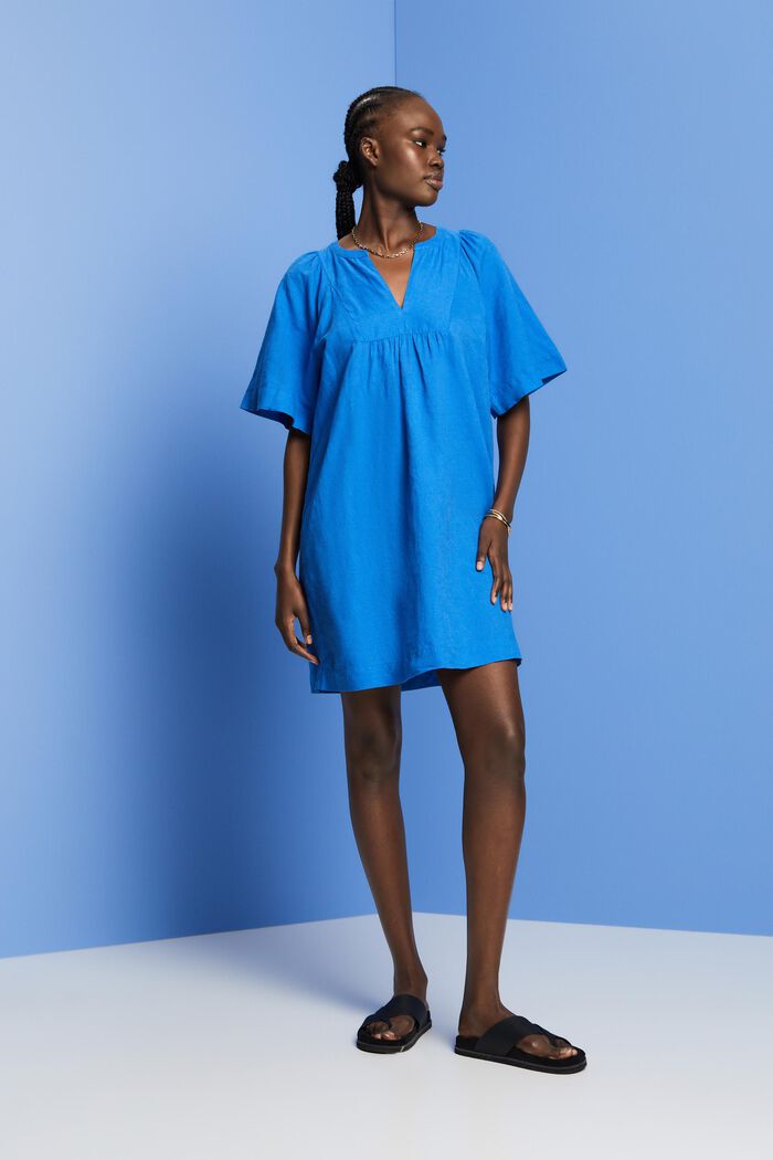 Mini-robe, mélange de coton et de lin, BRIGHT BLUE, detail image number 4