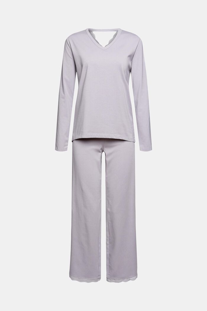 Pyjama mit Spitzenbesatz, Organic Cotton, LIGHT BLUE LAVENDER, detail image number 5