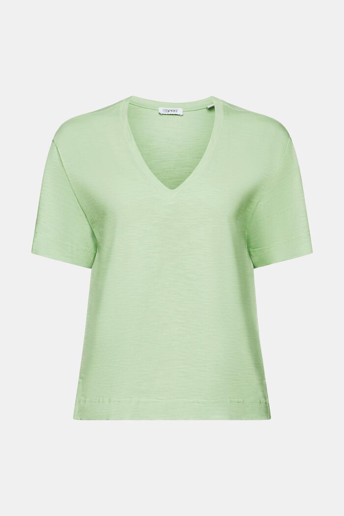 Slub-T-Shirt mit V-Ausschnitt, LIGHT GREEN, detail image number 6