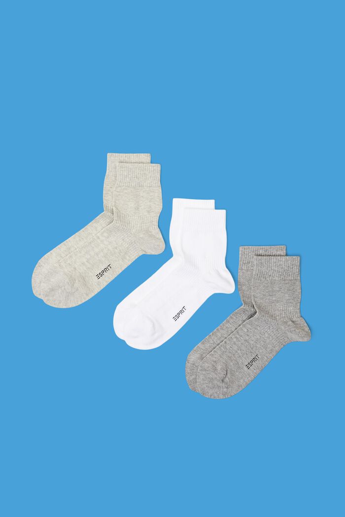 Lot de 3 paires de chaussettes de tennis en coton biologique côtelé, BEIGE/GREY, detail image number 0