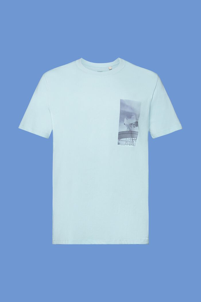 T-Shirt mit Print auf der Brust, 100 % Baumwolle, LIGHT TURQUOISE, detail image number 6