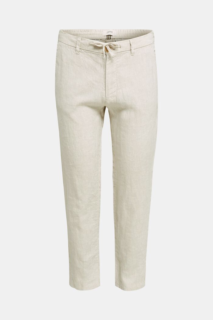 100 % lin : le pantalon à cordon de serrage à la taille, BEIGE, detail image number 0