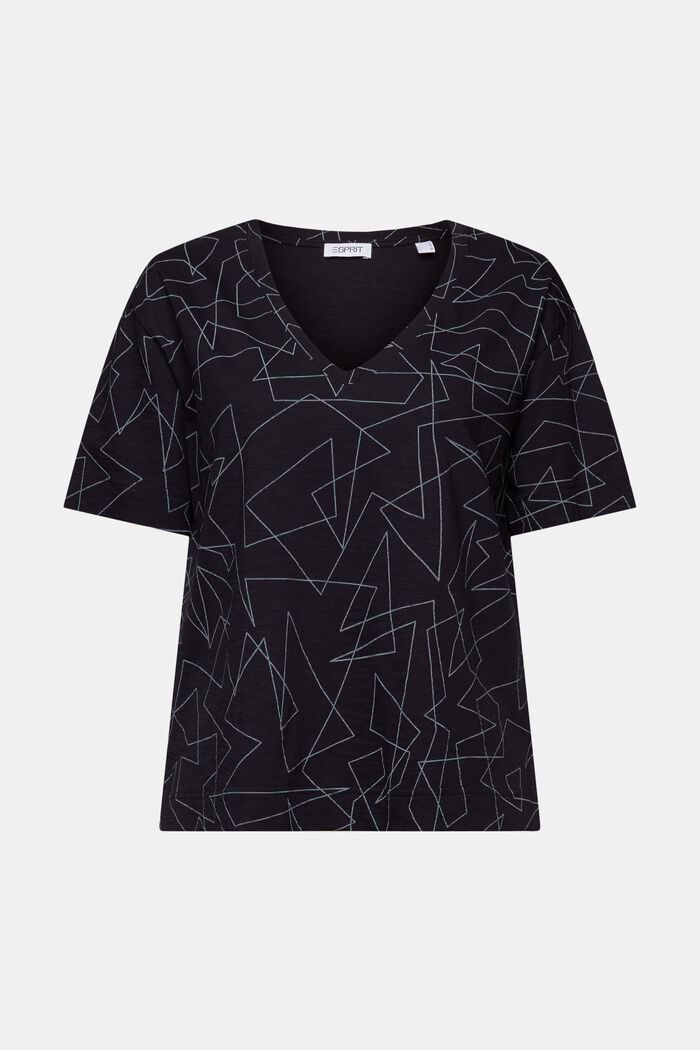 Baumwoll-T-Shirt mit V-Ausschnitt und Print, BLACK, detail image number 6