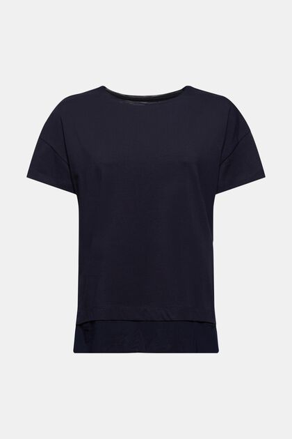T-shirt orné de mesh de coupe carrée, coton biologique, NAVY, overview