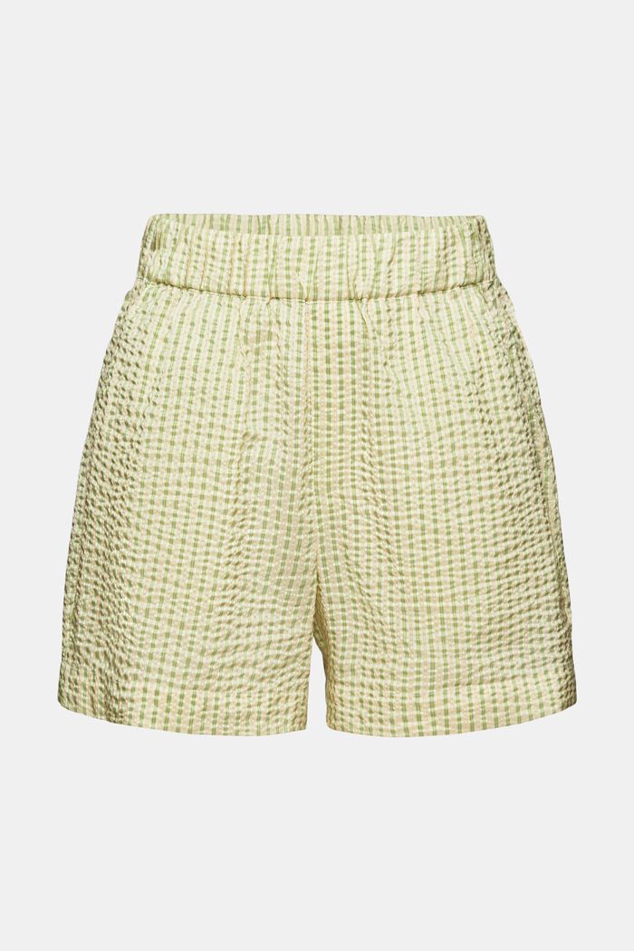 Gestreifte Shorts in Crinkle-Optik, LIGHT GREEN, detail image number 7