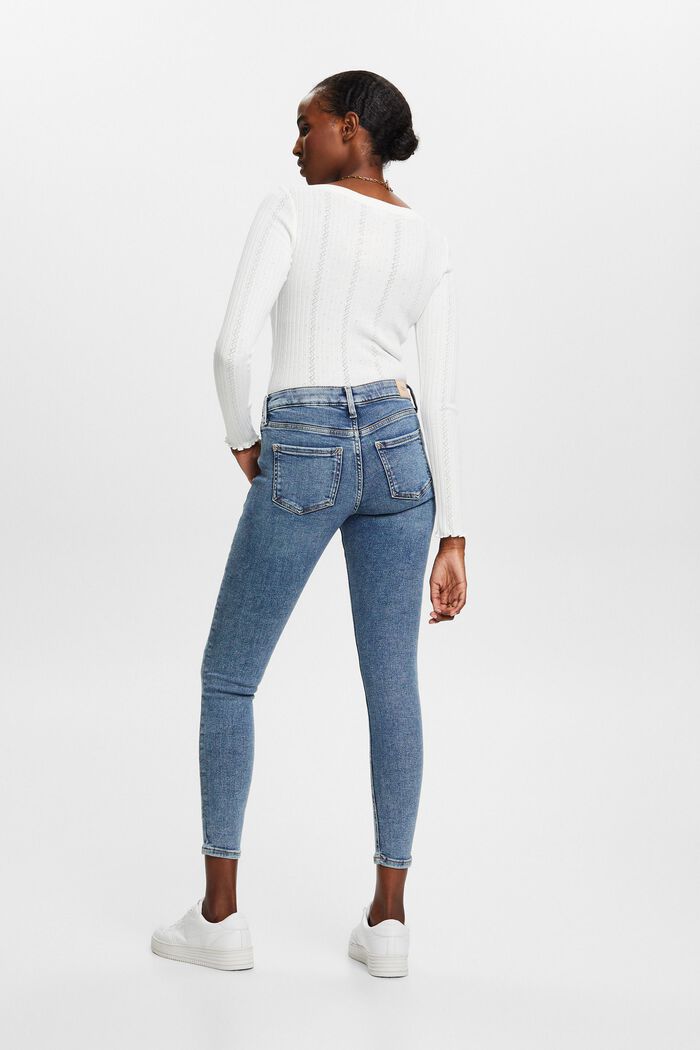En matière recyclée : le jean stretch de coupe Skinny Fit taille mi-haute, BLUE LIGHT WASHED, detail image number 2