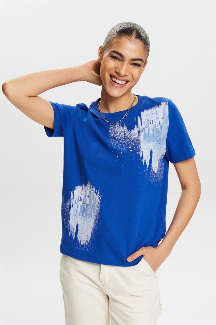T-shirt en coton à imprimé graphique, BRIGHT BLUE, detail image number 4