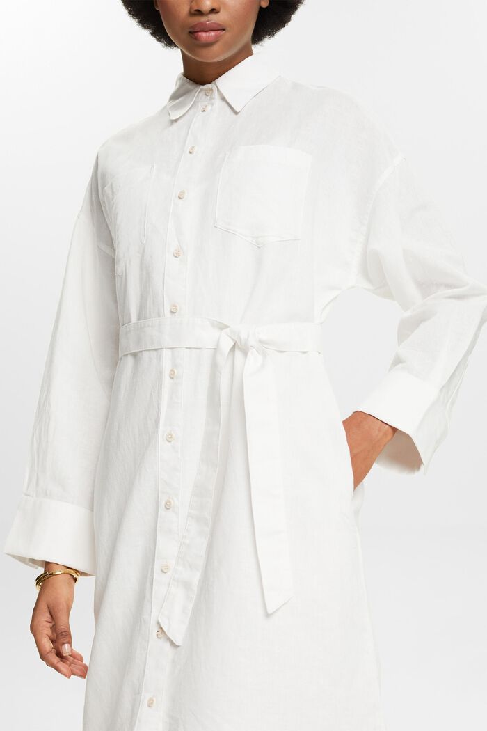Hemdkleid aus Baumwolle-Leinen-Mix mit Gürtel, OFF WHITE, detail image number 3