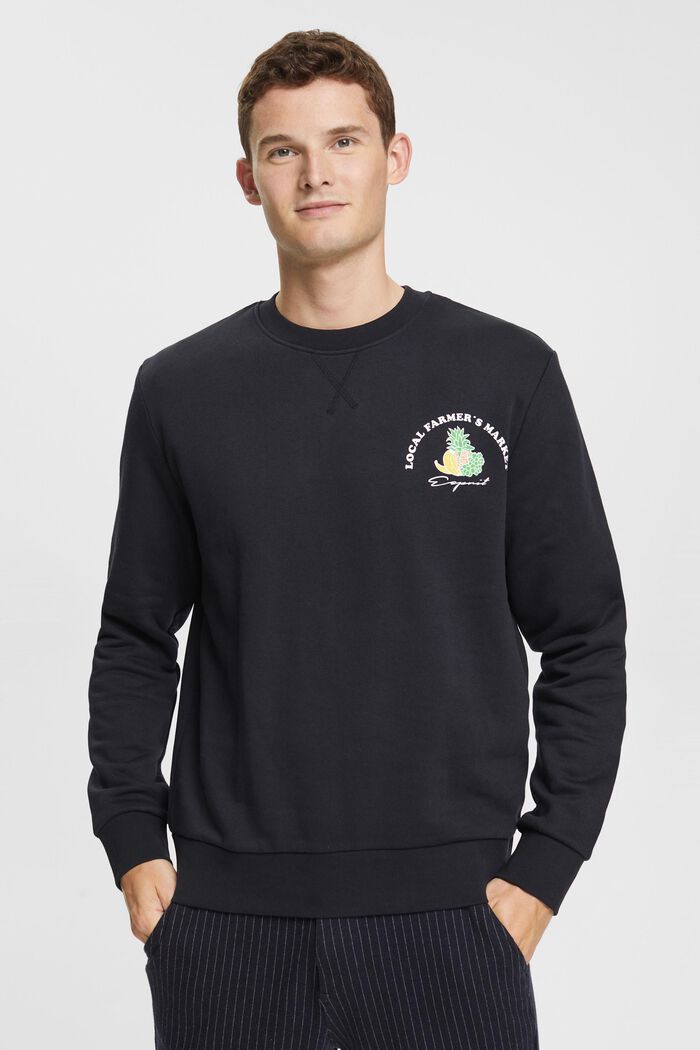 Sweatshirt mit Chest-Print, BLACK, overview