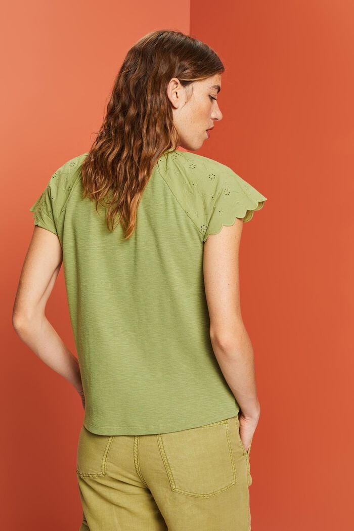 T-shirt à manches ornées d’œillets, PISTACHIO GREEN, detail image number 3