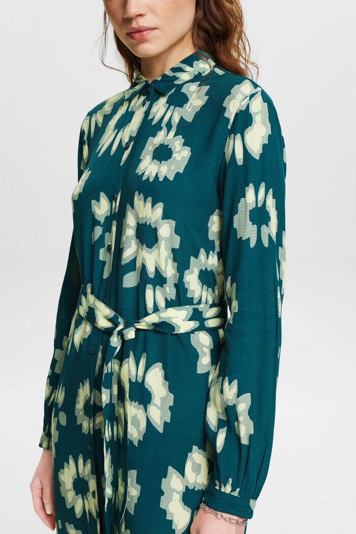 Hemdblusenkleid mit Gürtel und Print, DARK TEAL GREEN, detail image number 3