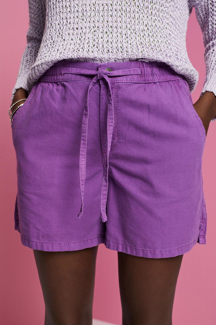 Twill-Shorts mit gesmokter Taille, PURPLE, detail image number 2
