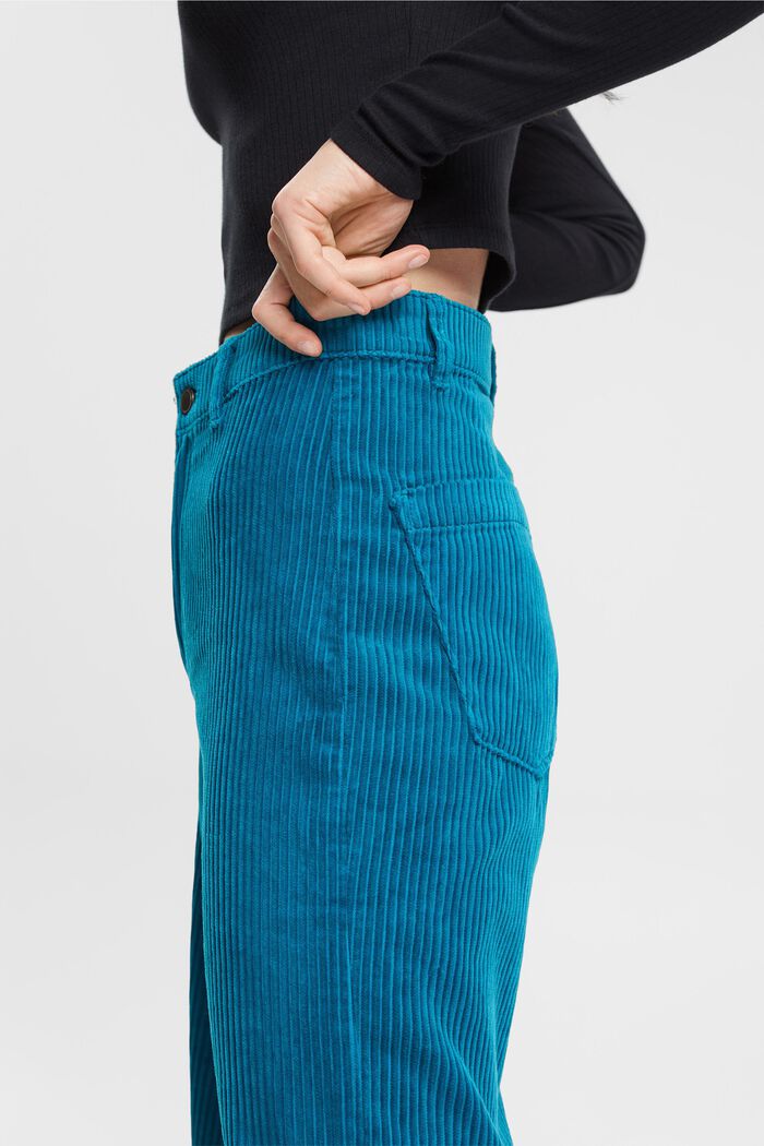 Pantalon en velours côtelé à jambes larges de coupe courte, TEAL BLUE, detail image number 0