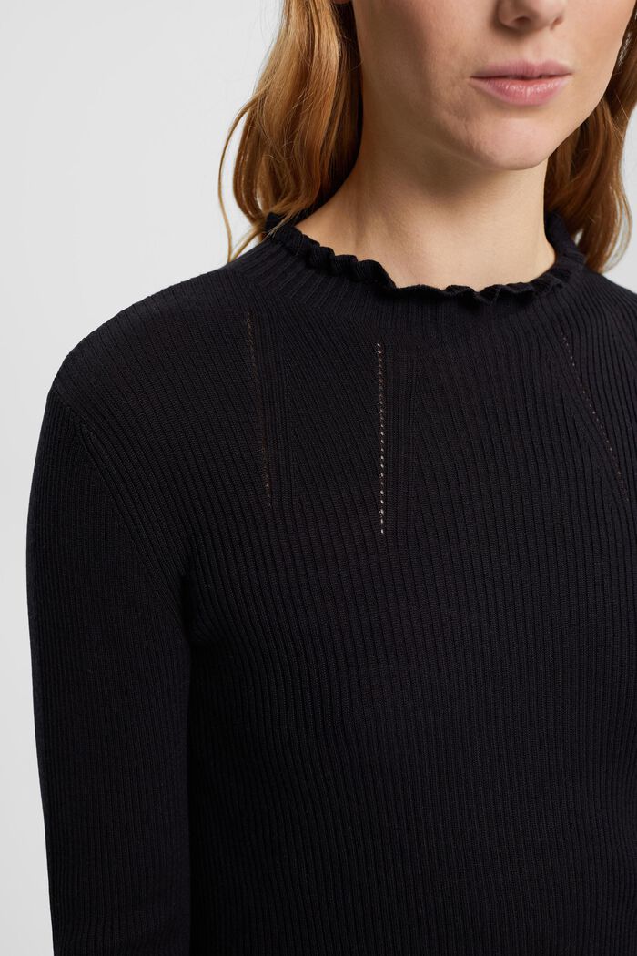Gerippter Pullover mit Rüschen, TENCEL™, BLACK, detail image number 0