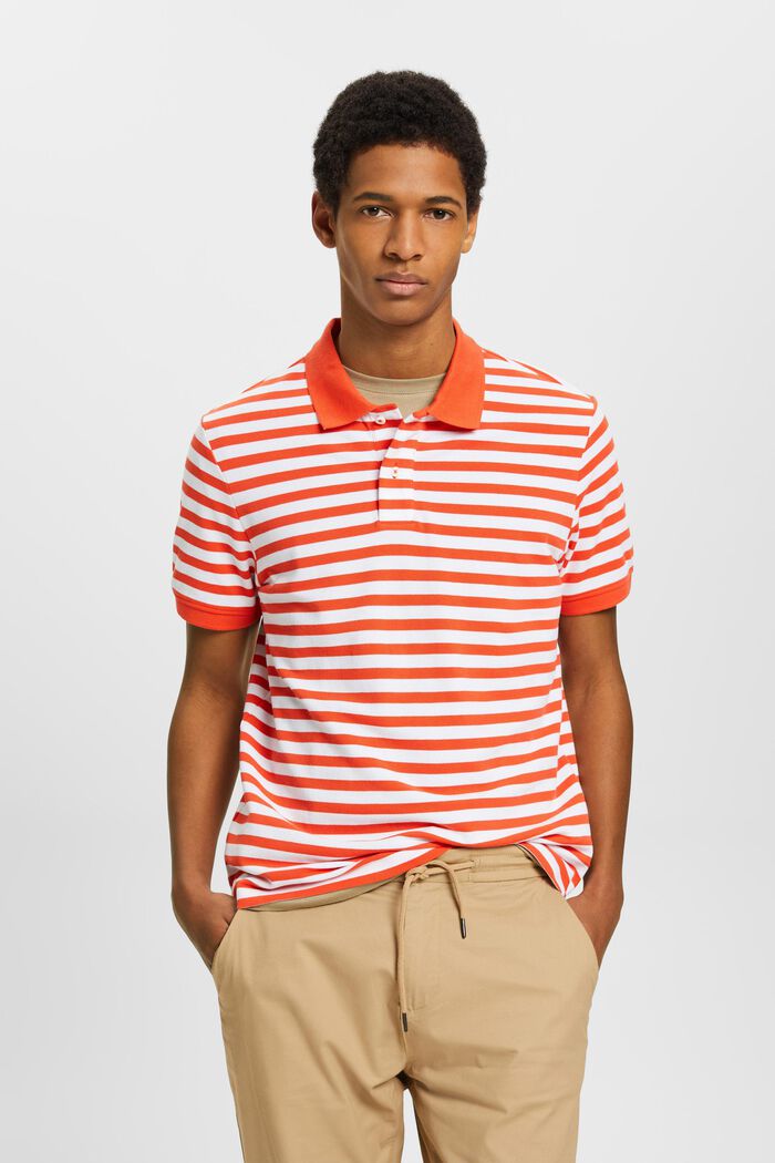 Polo rayé coupe Slim Fit, ORANGE RED, detail image number 0