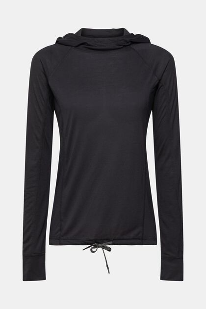 T-shirt à manches longues et capuche, LENZING™ ECOVERO™, BLACK, overview