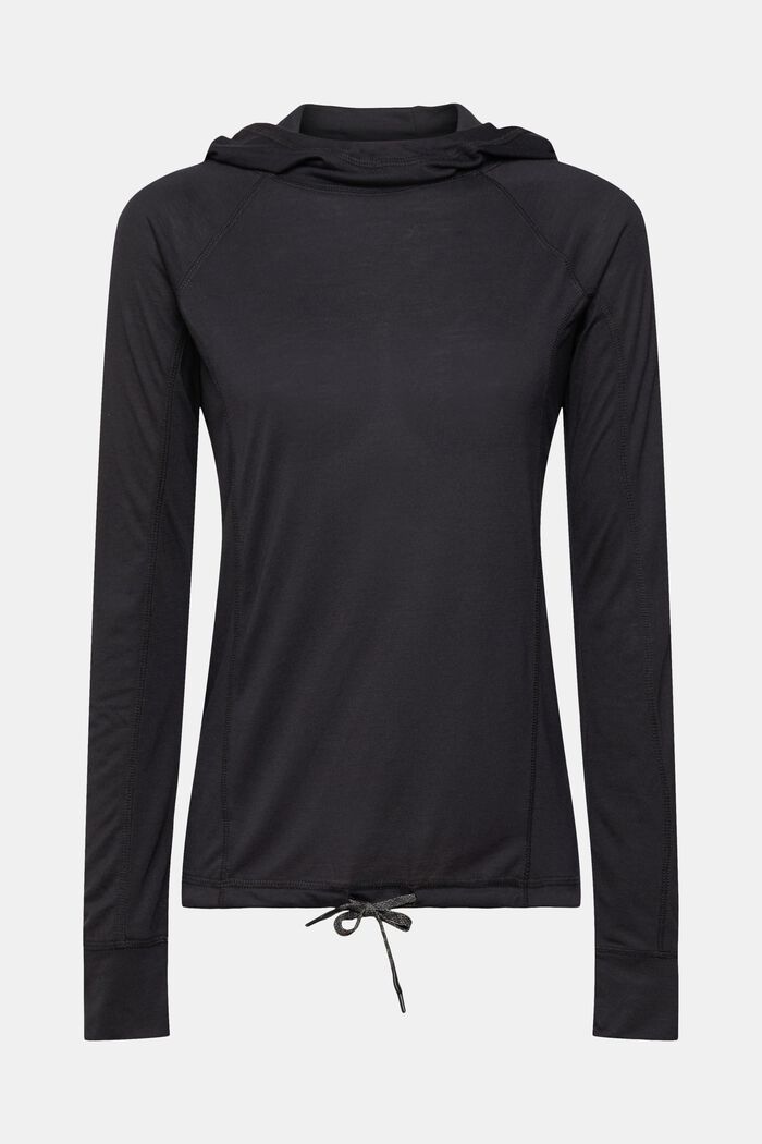 T-shirt à manches longues et capuche, LENZING™ ECOVERO™, BLACK, detail image number 6