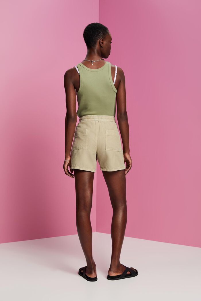 Twill-Shorts mit gesmokter Taille, DUSTY GREEN, detail image number 3