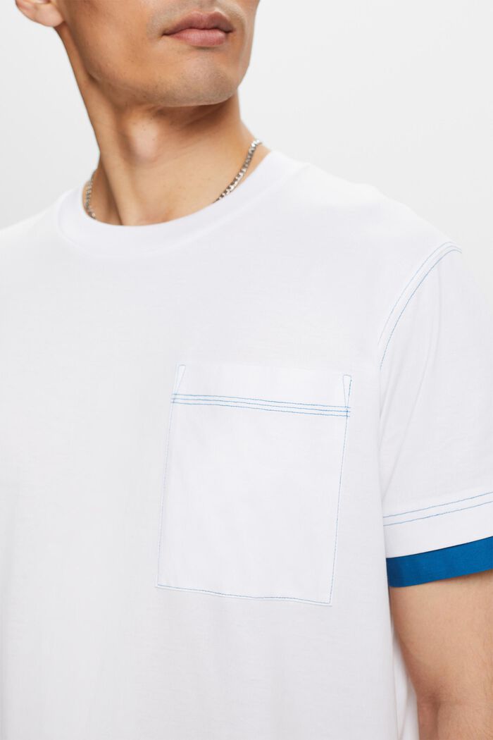 T-shirt à encolure ronde et effet superposé, 100 % coton, WHITE, detail image number 2