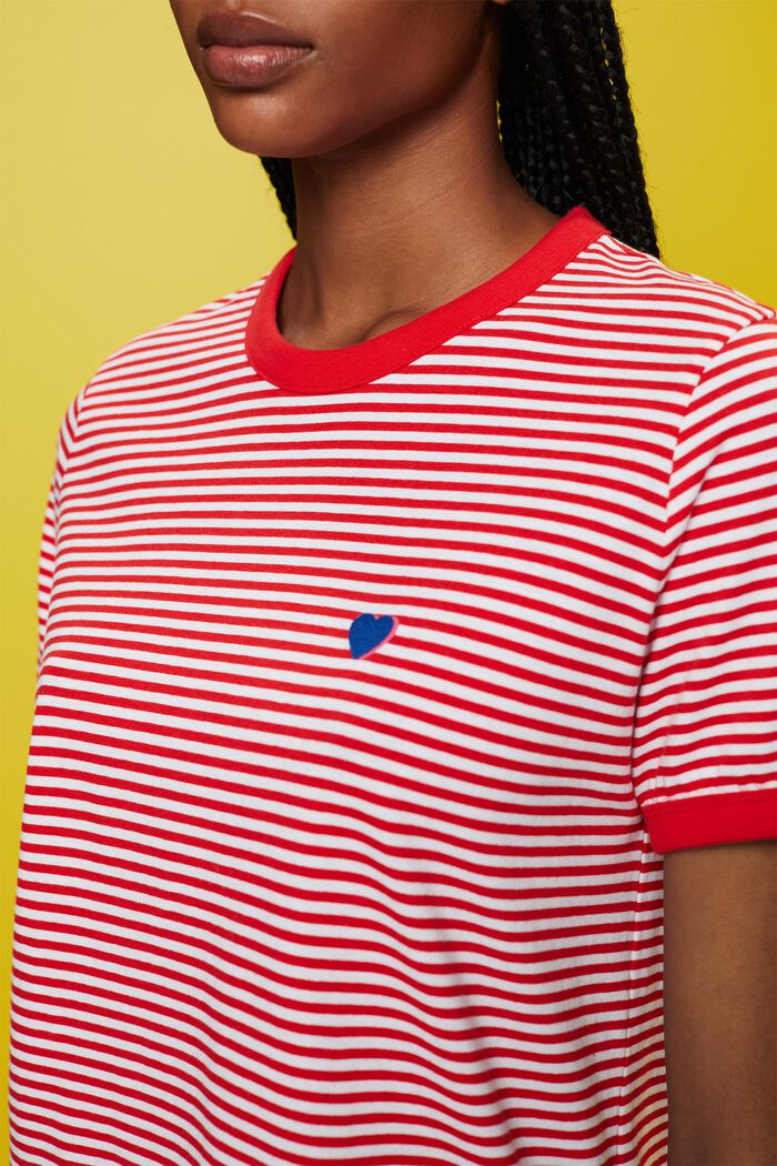 Gestreiftes Baumwoll-T-Shirt mit Stickmotiv, RED, detail image number 2