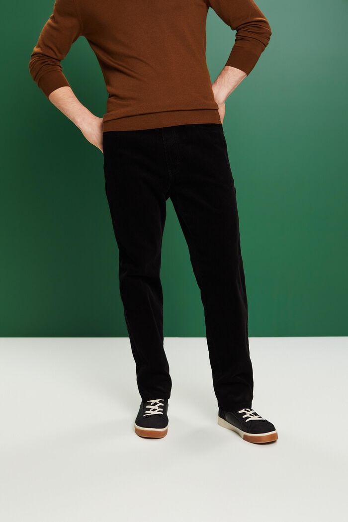 Pantalon en velours côtelé de style carpenter à coupe droite, BLACK, detail image number 0