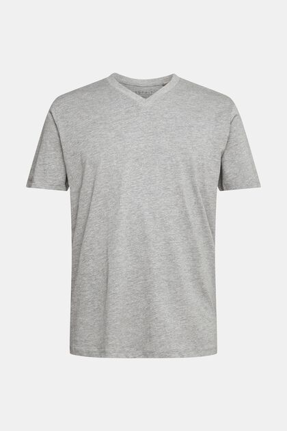 T-shirt en jersey à encolure en V, MEDIUM GREY, overview