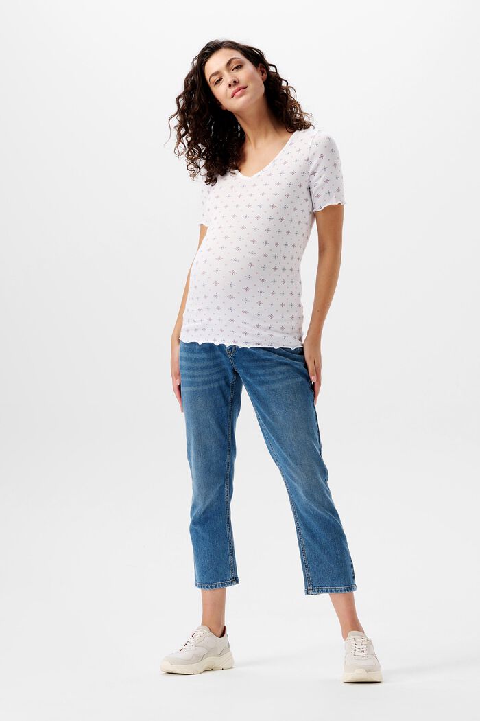 T-shirt à col en V côtelé orné d’un imprimé, en coton biologique, BRIGHT WHITE, detail image number 0
