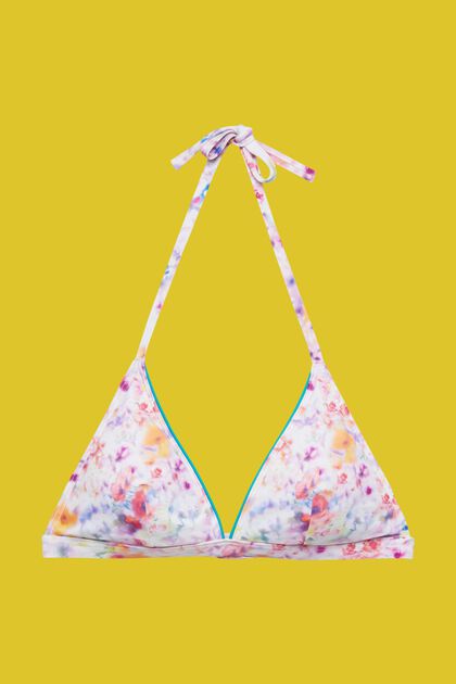 Wattiertes Neckholder-Bikinitop mit floralem Print