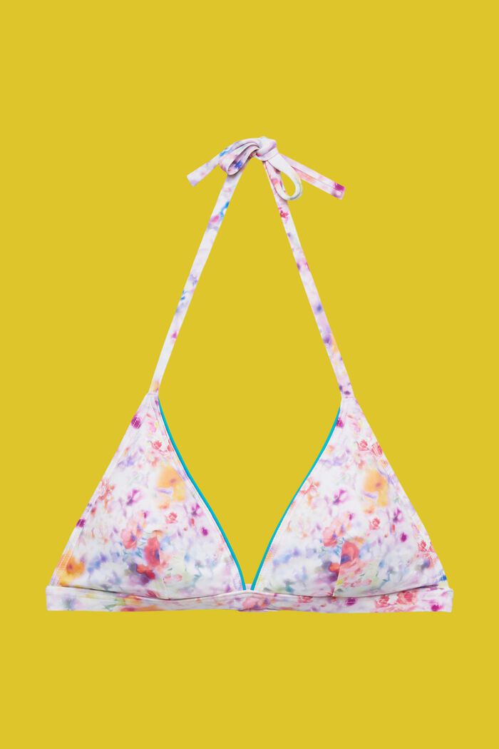 Wattiertes Neckholder-Bikinitop mit floralem Print, TEAL BLUE, detail image number 4