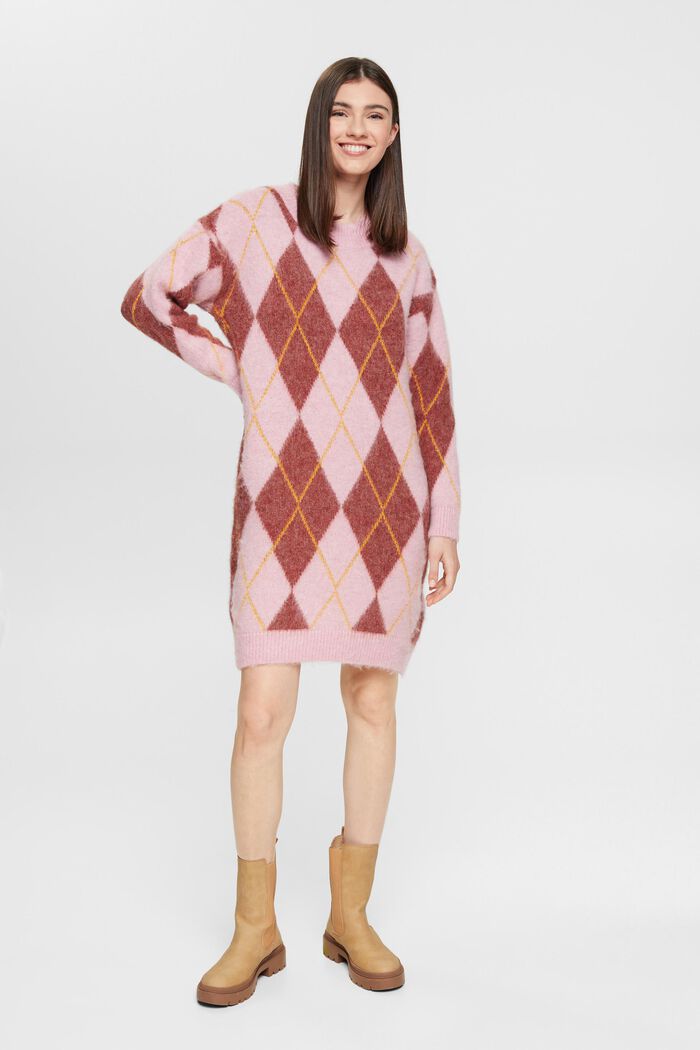 Pulloverkleid aus Wollmix mit Argyle-Muster, LIGHT PINK, detail image number 1