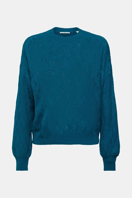 Pointelle-Pullover, TEAL BLUE, overview
