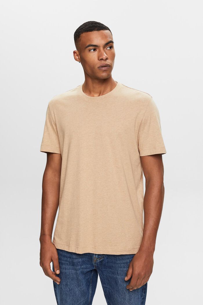 T-shirt à encolure ronde, 100 % coton, SAND, detail image number 0