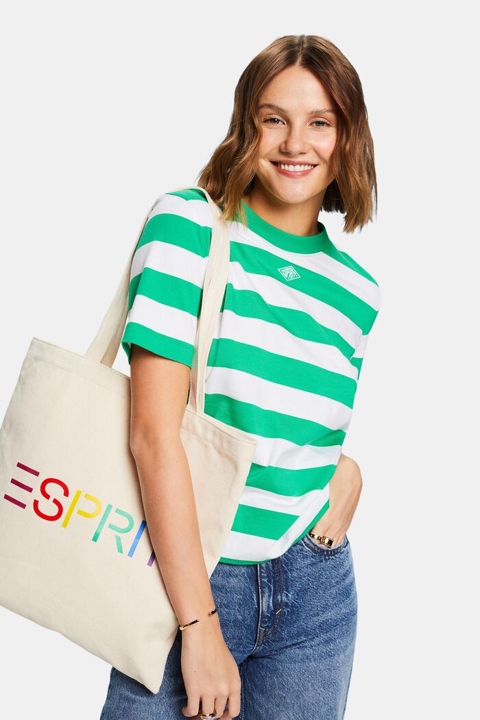 Streifen-T-Shirt aus Pima-Baumwolle mit Stickerei, GREEN, detail image number 0