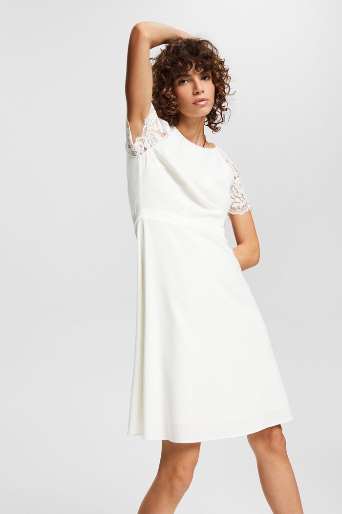 Kleid mit Spitzenärmeln, OFF WHITE, detail image number 0