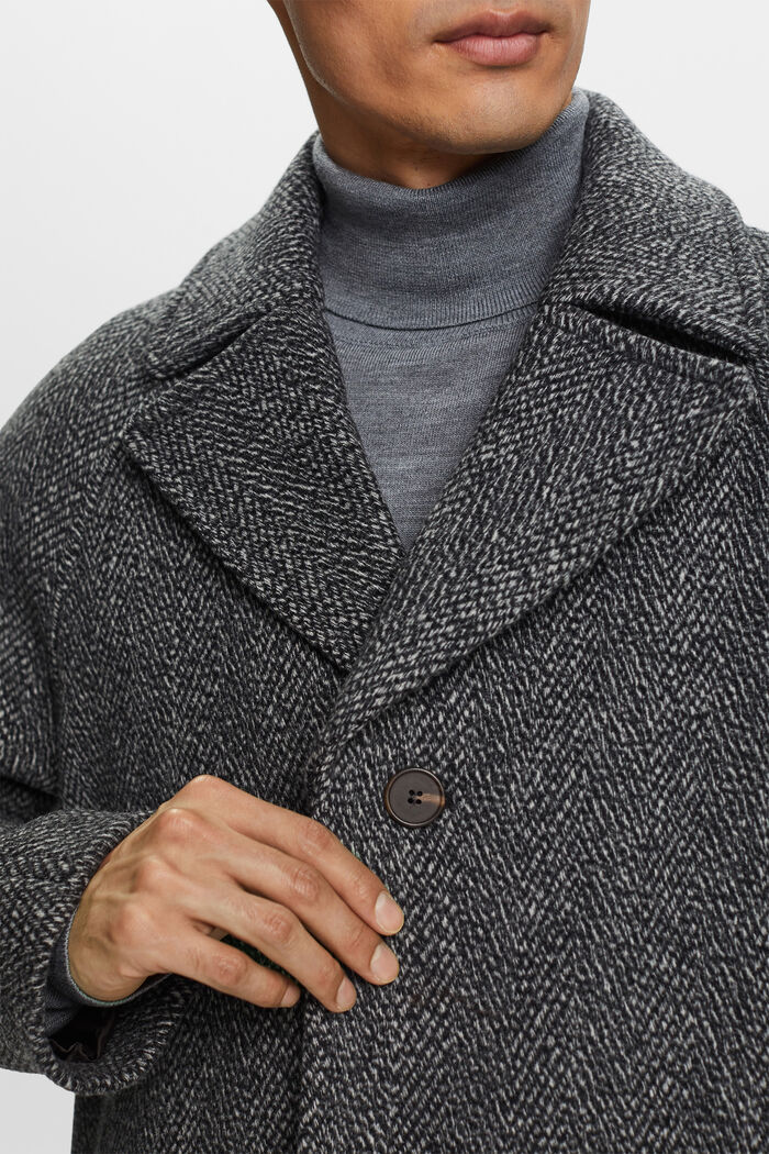 Manteau en laine mélangée à chevrons, BLACK, detail image number 2